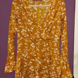 Floral Mustard Wrap Dress